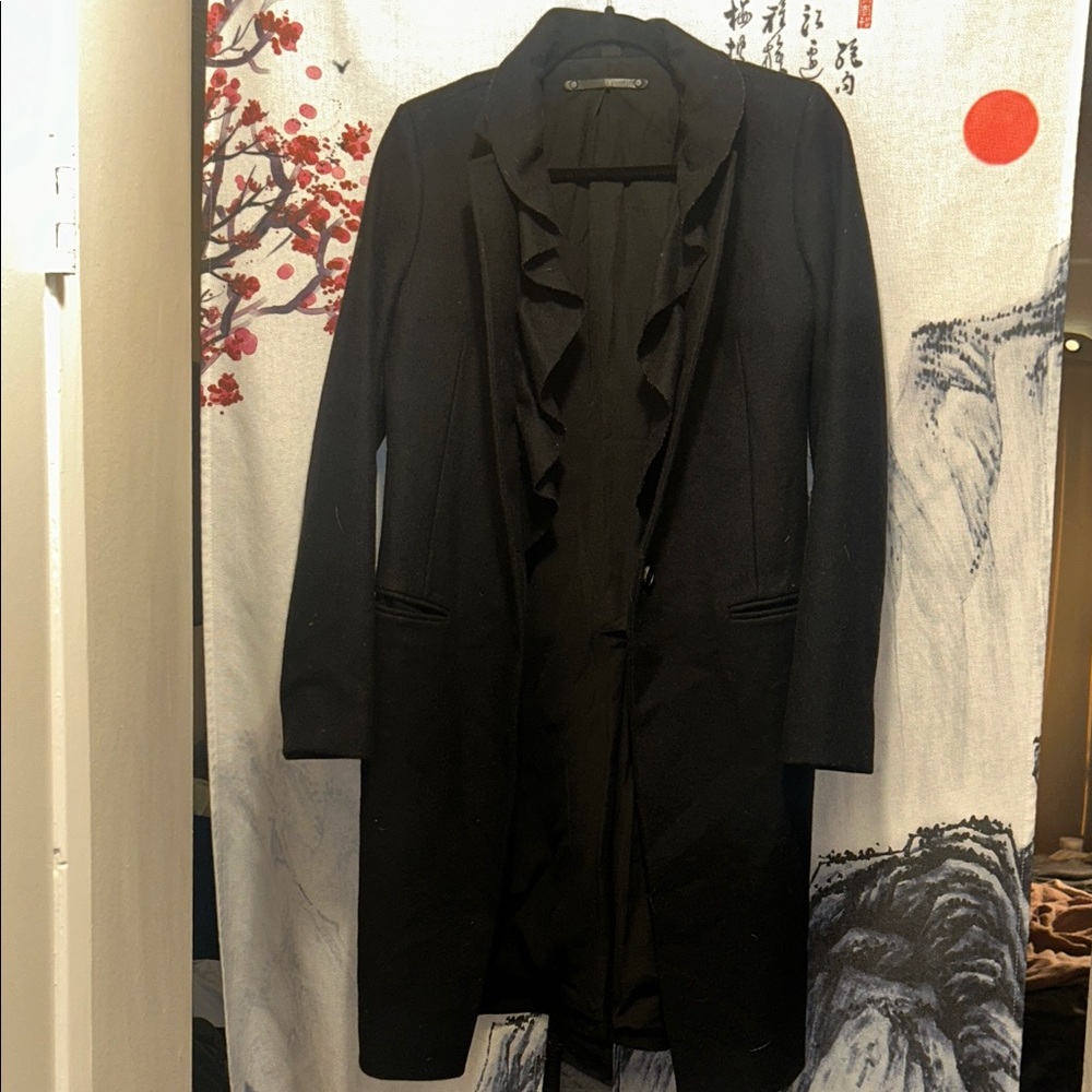 ALL SAINTS Women’s Black Long Italian Cloth Coat/ Worn once🤍